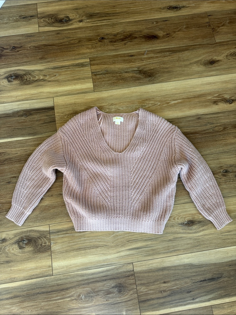 Anthropologie Blush Pink V-Neck Chunky Knit Sweater